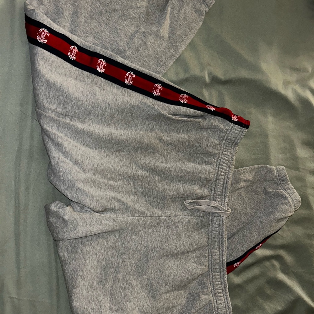 PINK, Gray Sweatpants with Red and Black Stripe